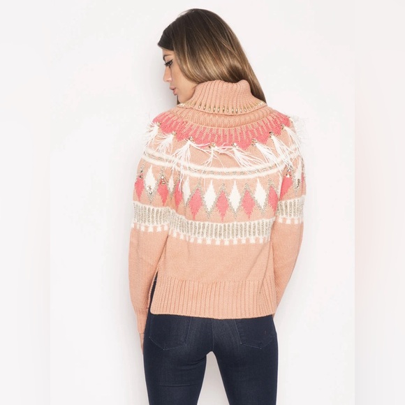 TWINSET Pullover Sweater With Embroidery and Pink Feathers Size XS New - Picture 12 of 16